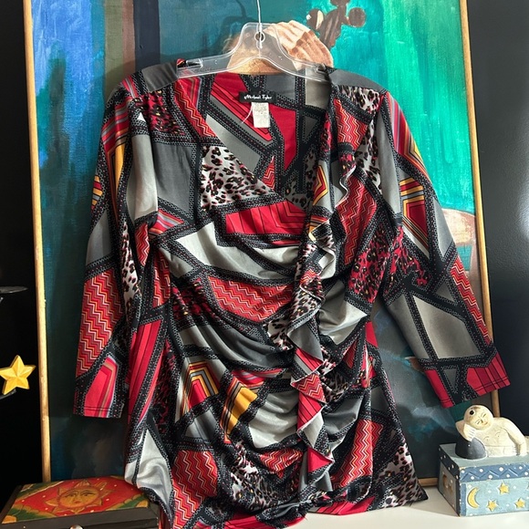 Vintage 90s Y2K Colorful Geometric Women's Blouse Top Size Large - Picture 6 of 16